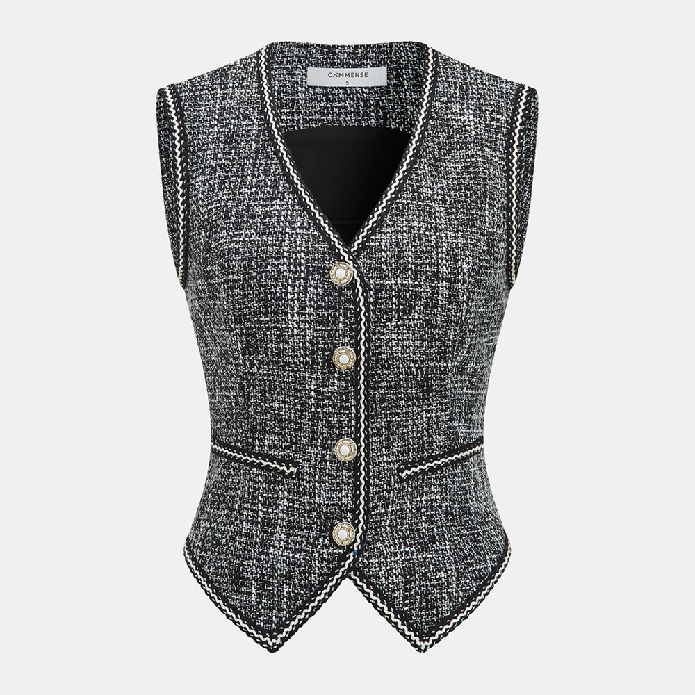 Commense Set
Tweed Vest Jacket & wide leg pants